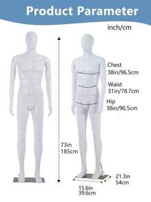 73 Inch Male Mannequin Full Body Dress Form Sewing Manikin Adjustable Dress Model Mannequin Stand Realistic Mannequin Display Head Dress Mannequin Clothing Form Metal Base Stand - trắng - Xem 4