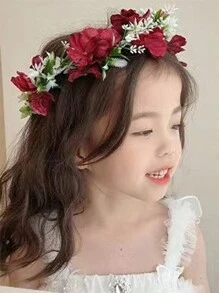 1pc Girls Floral Crown Headband, Princess Mori Style Hair Accessories For Flower Girl Dress, Wedding, High-Quality Hair Hoop - Multicolor - View 16