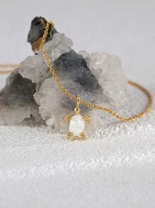 Charm-In 1pc Women's Sea Turtle Pendant Necklace Bohemian Copper Necklace, With Elegant Gift Box & Cards, Jewelry Gift For Her Christmas Gift - Gold - View 6