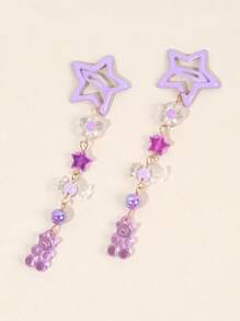 2个Y2K紫色五芒星小熊糖果装饰发夹，学院风奇幻仙女风，适合送朋友，头部饰品，女士发饰