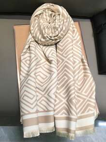 1 chiếc khăn choàng thanh lịch dành cho phụ nữ, mùa đông 2024, khăn choàng ấm áp Hàn Quốc mới cỡ lớn, phụ kiện sang trọng dành cho phụ nữ - Màu Khaki - Xem 2