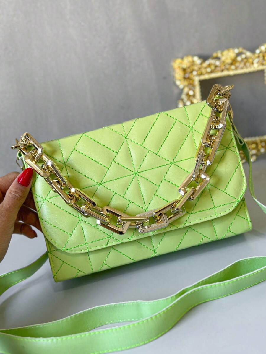 Luxury Women's Handbag And Crossbody Chain Strap - Lime Green - View 1