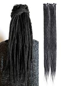 24 In Dreadlock Extensions Synthetic Single Ended Dreads Extensions Hippie Style Fake Dreads 10 Strands SE Crochet Thin 0.6cm Width Dreadlocks Extensions For White Woman - Black - View 2