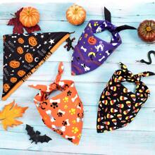 Bandanas de Halloween para perros, pañuelos triangulares para mascotas lavables, pañuelos para el cuello de mascotas, baberos para perros, con diseños de calabaza, fantasma, maíz de caramelo y huesos, talla mediana