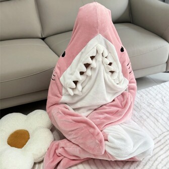 SunBritly Pink Shark Wearable Blanket Shark Blanket Shark Sleeping Bag Tail Wearable Flannel Blanket Thickened Warm Loungewear Blanket Adults Cartoon Shark Sleeping Bag Clothing Role Play Shark Costume Gifts For Shark Lovers Shark Loungewear Pajamas Multifunctional Blanket