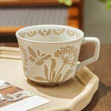 Taza de cerámica floral creativa de 330 ml / 11 oz, de lujo ligero y estilo retro para desayuno, leche y café. Taza de cerámica retro pintada a mano, de vuelta al colegio.