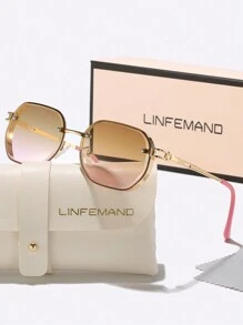 LINFEMAND 幾何金屬時尚眼鏡，復古鏡框眼鏡，適用於海灘派對、徒步、釣魚和旅行 - 彩色 - 查看 4