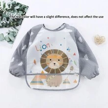 1 pieza Babero para alimentación de bebé con diseño de flamenco, impermeable, de manga larga, a rayas, reversible, de dibujos animados, unisex, para Navidad