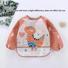 1 pieza Babero para alimentación de bebé con diseño de flamenco, impermeable, de manga larga, a rayas, reversible, de dibujos animados, unisex, para Navidad