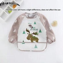 1 pieza Babero para alimentación de bebé con diseño de flamenco, impermeable, de manga larga, a rayas, reversible, de dibujos animados, unisex, para Navidad