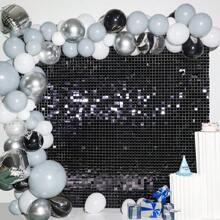 24/36Pcs Large Square Sequin Shimmer Backdrop Panels - Durable Plastic Material, Reusable, Easy To Assemble, Versatile Photo Backdrops For Birthday, Anniversary, Wedding, Graduation, Bachelorette Party, And Event Decorations - màu đen - Xem 9