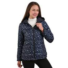 Chamarra Chaqueta Para Mujer Dama Doble Vista Reversible Capitonada Térmica con Capucha Diseño Liso y Estampado Floreado Cremallera y Cordon Ajustable Colores Sutiles a la Moda M630 - Negro - Ver 6