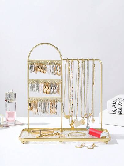 1-częściowy metalowy stojak na biżuterię z przezroczystą akrylową tacą do przechowywania i eksponowania naszyjników, kolczyków i bransoletek do przechowywania w domu oraz chusteczek w sypialni i toaletce, prezent na Halloween, Boże Narodzenie lub urodziny