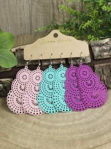 TopHanqi 3pairs Boho Style Multi-Color Geometric Hoop Earrings Set, Copper Lightweight Hollow Earrings For Beach Holiday, Gift For Wife Family Friends Party Decoration Versatile - Multicolor - View 7