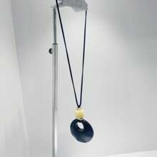 Women's Necklace With Adjustable Strap Round Oval Stone With Elegant Mini Square Stone-01919 - 黑色 - 查看 3