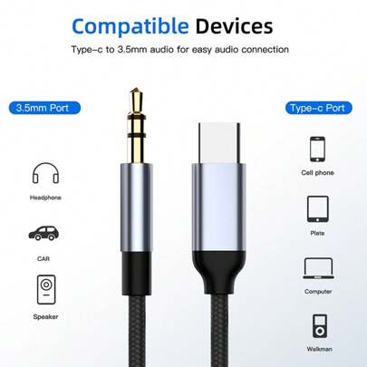 1pc 3.5 Jack Aux Audio Cable Type C To 3.5mm Jack Adapter Cable Speakers Car Type C To 3.5 Phone Accessories USB C Adapter Wire Cord