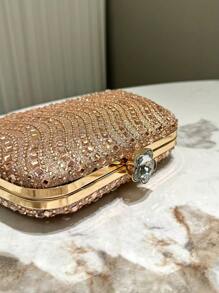 Bride Handbag High-Quality Lady Clutch Bag, Champagne Color Rhinestone Embellished, Suitable For Banquet, Wedding, Gala, Formal Occasion, Versatile Fashion Mini Wallet Crossbody Chain Bag - Champagne - View 6