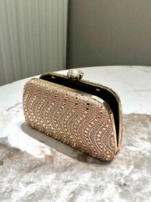 Bride Handbag High-Quality Lady Clutch Bag, Champagne Color Rhinestone Embellished, Suitable For Banquet, Wedding, Gala, Formal Occasion, Versatile Fashion Mini Wallet Crossbody Chain Bag - Champagne - View 7