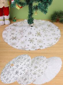 1pc - Mini Sparkling Snowflake Sequin Christmas Tree Skirt - 30/60cm - Luxury Fluffy White Christmas Tree Skirt, Thick Plush Christmas Tree Decoration For Holiday Home Decor, Round Christmas Tree Mat Base, Suitable For Holiday Home And Office Decor, Christmas - Multicolor - View 1