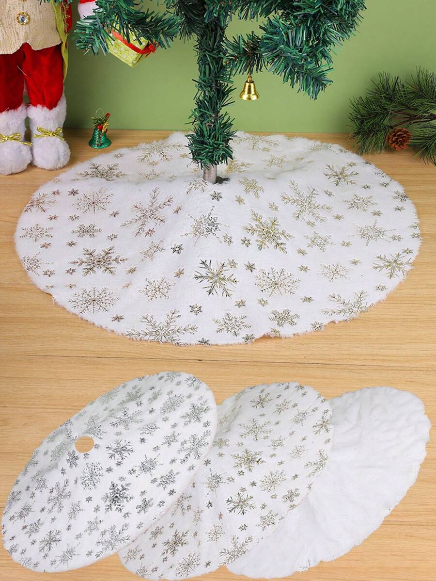 1pc - Mini Sparkling Snowflake Sequin Christmas Tree Skirt - 30/60cm - Luxury Fluffy White Christmas Tree Skirt, Thick Plush Christmas Tree Decoration For Holiday Home Decor, Round Christmas Tree Mat Base, Suitable For Holiday Home And Office Decor, Christmas - Multicolor - View 1