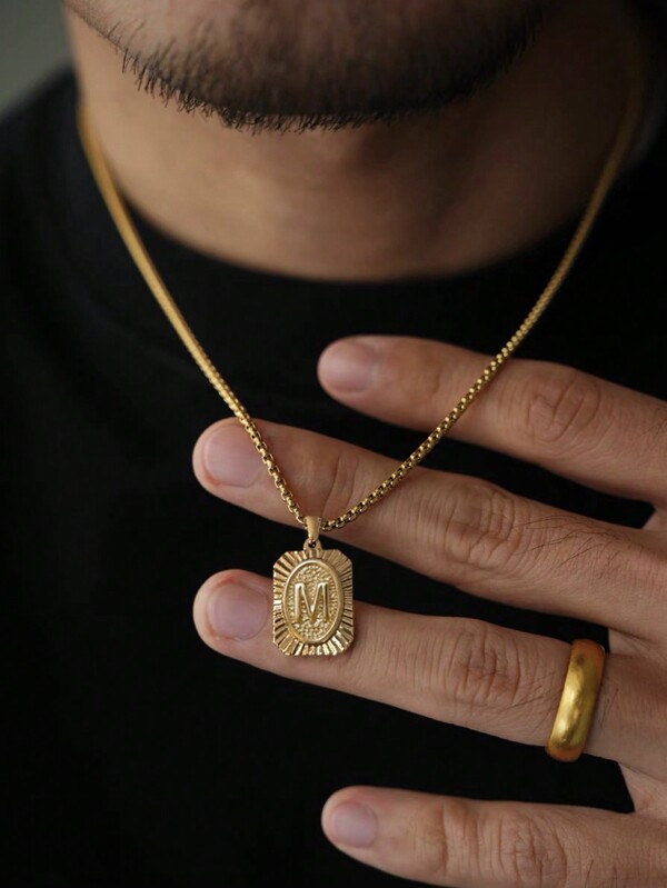 CCO 1pc Simple Punk Style Stainless Steel 26 English Letters Pendant Necklace, For Men Daily Wear