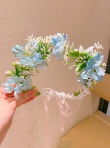 1pc Girls Floral Crown Headband, Princess Mori Style Hair Accessories For Flower Girl Dress, Wedding, High-Quality Hair Hoop - Multicolor - View 14