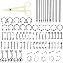 86 件/套穿刺套件，适用于所有身体穿刺，带穿刺首饰，适用于鼻中隔肚脐唇耳舌软骨眉毛，12G 14G 16G 18G 和 20G 穿刺针随机混合 - 銀色 - 查看 1