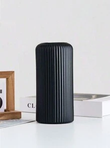 1个防碎仿陶瓷塑料花瓶，现代简约家居装饰，条纹细节，多用途装饰花瓶，适用于客厅、办公室、婚礼、室内/室外装饰，玻璃花瓶 - 黑色 - 查看 5