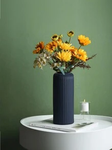 1个防碎仿陶瓷塑料花瓶，现代简约家居装饰，条纹细节，多用途装饰花瓶，适用于客厅、办公室、婚礼、室内/室外装饰，玻璃花瓶 - 黑色 - 查看 12