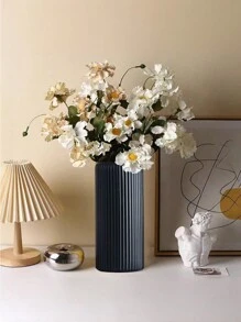 1个防碎仿陶瓷塑料花瓶，现代简约家居装饰，条纹细节，多用途装饰花瓶，适用于客厅、办公室、婚礼、室内/室外装饰，玻璃花瓶 - 黑色 - 查看 9