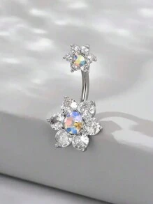 1 件不锈钢花朵方晶锆石镶嵌优雅肚脐环，肚脐穿孔珠宝情人节、妈妈、母亲、母亲节、礼物 - 彩色 - 查看 8
