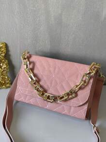 Luxury Women's Handbag And Crossbody Chain Strap - Baby Pink - View 4