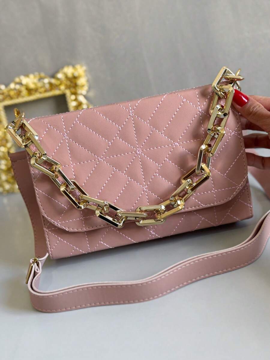 Luxury Women's Handbag And Crossbody Chain Strap - Baby Pink - View 1