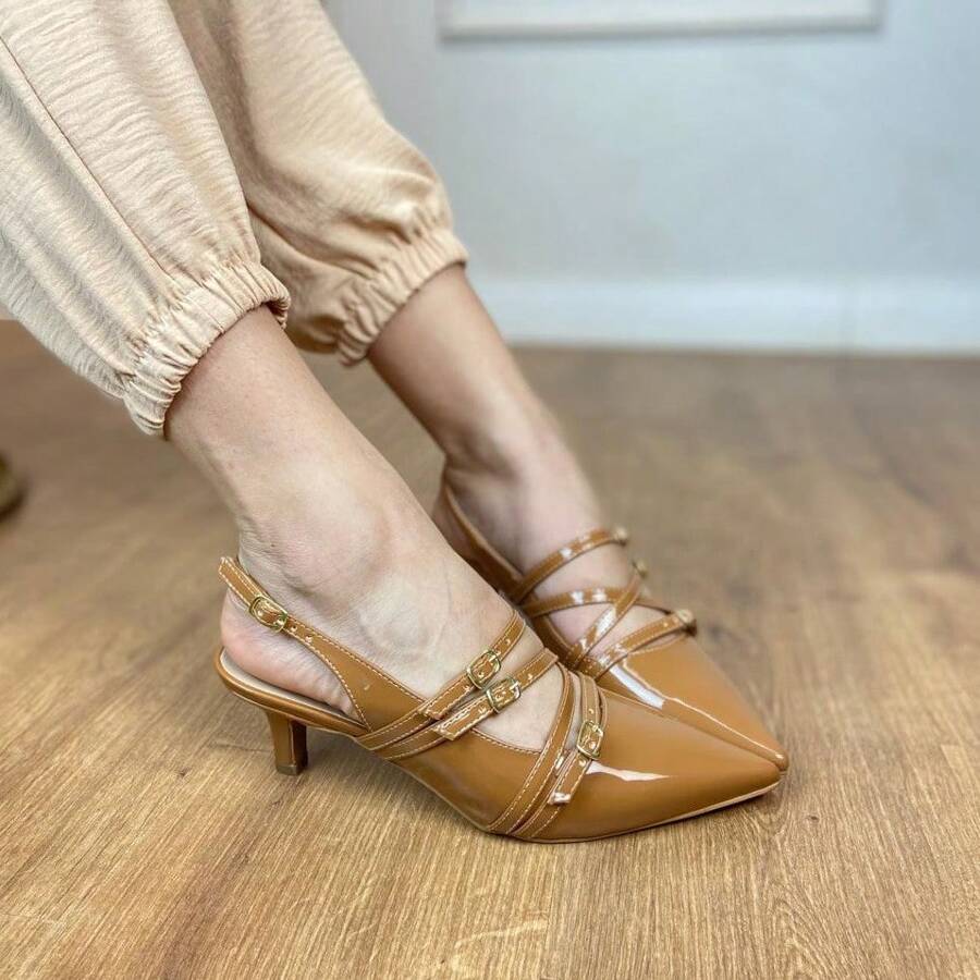 Open Strap Pumps With Buckle 5cm Heel Angela Galvão - Màu nâu Sô-cô-la - Xem 1