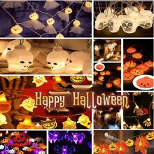 1 set Luces de cadena de Halloween, 10/20/40 LED Ojos de calavera, calabaza, fantasma, araña, decoración de Halloween interior y exterior, decoración navideña, luces de cadena de Halloween con destello de colores, decoración de fiesta, funciona con pilas (pilas no incluidas)