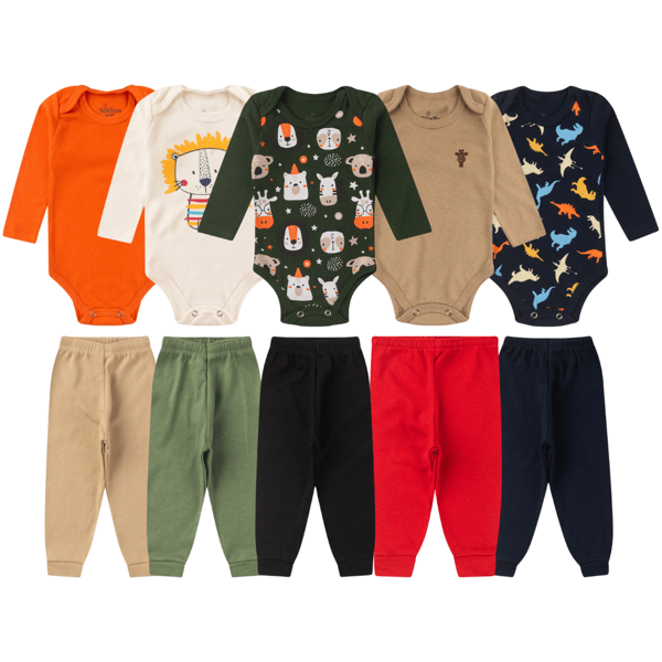 Kit 10 Peças Body Bebê Manga Longa Roupas de Bebê 100% Algodão com Brinde