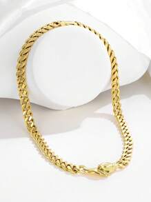 ZG YING ZHOU ZGYZ 1pc Fashionable Stainless Steel Miami 18K Gold-Plated Iced Out Reflective Cuban Link Necklace, Nightclub Wedding Accessory, Punk Retro Middle Eastern Minimalist Style Birthday Gift, Powerful Necklace Bracelet Jewelry