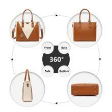 Leather Look V-Shape Shoulder Handbag Lightweight Medium Tote Bag For Women With Adjustable Strap Fashionable Satchel Purse For Work And Casual Use - Brown - View 2