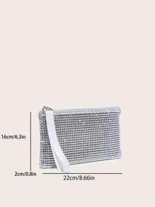 Ladies Evening Clutch Bag, Square Shape, Rhinestone Shiny, Lightweight, Simple And Stylish, Suitable For Going Out. - Silver - View 7