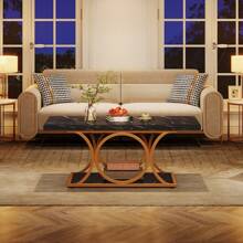 Tribesigns Modern Rectangle Coffee Table, 47.24-Inch 2-Tier Faux Marble Wood Table With Geometric Legs, Living Room Furniture With Storage Shelf