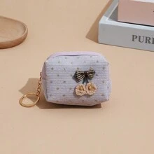 Corduroy Glitter Bow Coin Purse