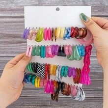 10-40Pairs/Set Acrylic Resin Oversized Hoop Earrings Assorted - Earring Set - View 11