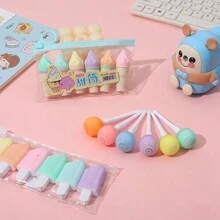 6pcs/Set Mini Ice Cream, Candy, And Waffle Cone Style Fluorescent Highlighter Pen Set, Cute Graffiti Drawing Diary Study Marker Pen With Random Packaging
