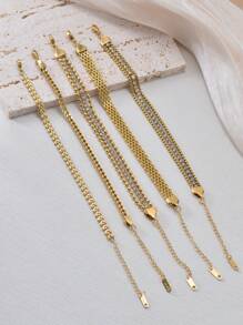 适合女性日常佩戴的镶有钻石和镀金手链的不锈钢首饰套装 - 金黃色 - 查看 4