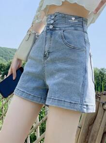 女式寬鬆A字彈力修身超短熱褲 - 藍色 - 查看 2