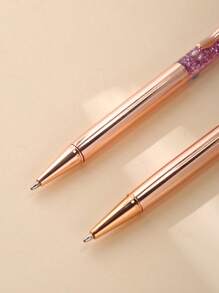 2/4 支水晶玫瑰金金属圆珠笔，带永生花，可旋转，适合女性的办公用品和礼物