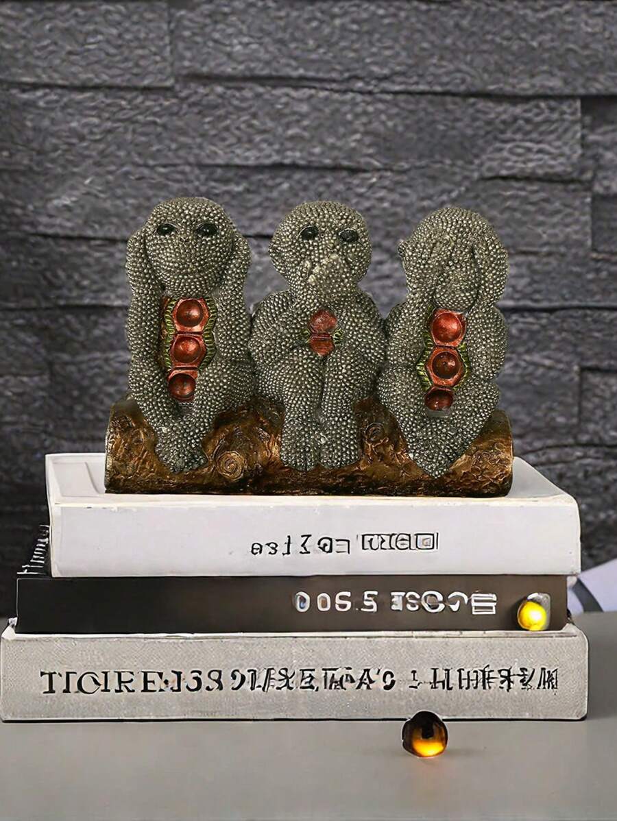 1pc Siamese Silver Dot Three No Monkey Statue Do Not See Do Not Say Do