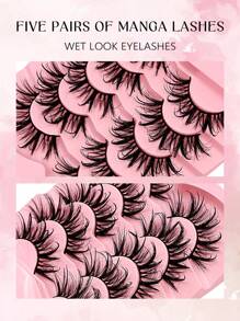 Asiteo 5 Pairs Wet Look False Eyelashes Faux Mink Lashes Fluffy And Soft Lashes, Fashion Style, Long Thick Natural Curling Fake Eyelashes, Eyelash Extensions - Lông mi Manga nhọn - Xem 2