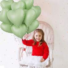 Grayish-Green Heart-Shaped Balloon, 10pcs Green Aluminum Foil Heart-Shaped Balloon, 45.72cm Olive Green Heart-Shaped Balloon For Helium Birthday Party Decoration, Jungle Birthday Party, Valentine's Day, Wedding, Anniversary Celebration, Christmas - Multicolor - View 3