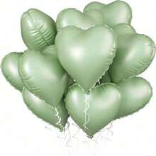 Grayish-Green Heart-Shaped Balloon, 10pcs Green Aluminum Foil Heart-Shaped Balloon, 45.72cm Olive Green Heart-Shaped Balloon For Helium Birthday Party Decoration, Jungle Birthday Party, Valentine's Day, Wedding, Anniversary Celebration, Christmas - Multicolor - View 1